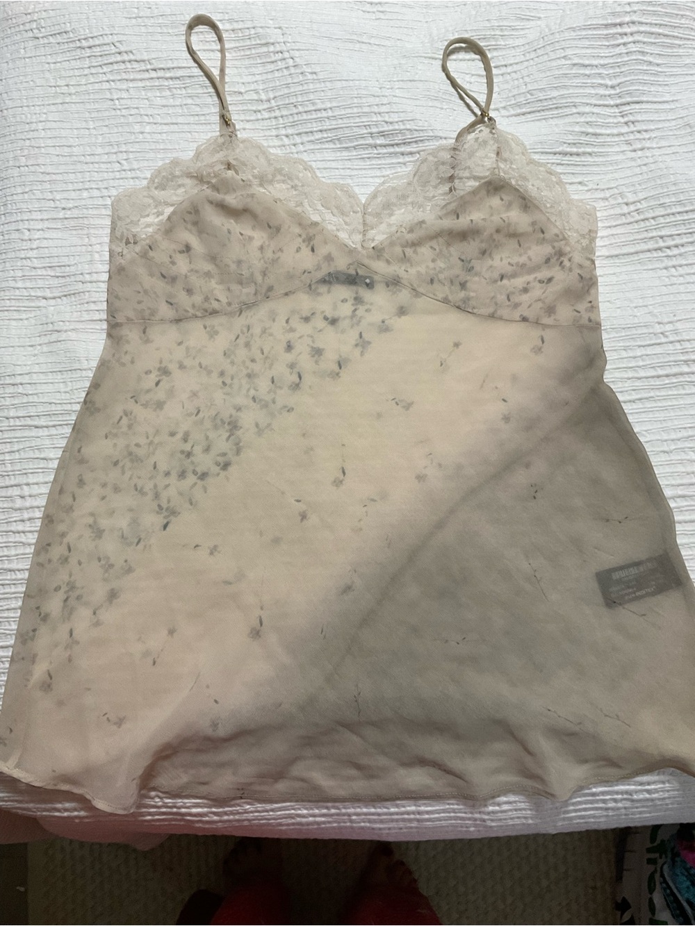 Zara Beige Lace-Trim Floral Sheer Chemises